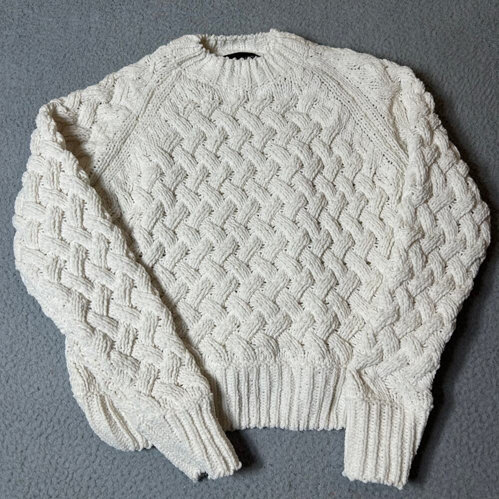 Kendall‎ & Kylie Sweater Womens XS Cream Crew Neck Long Sleeve Pullover Chunky